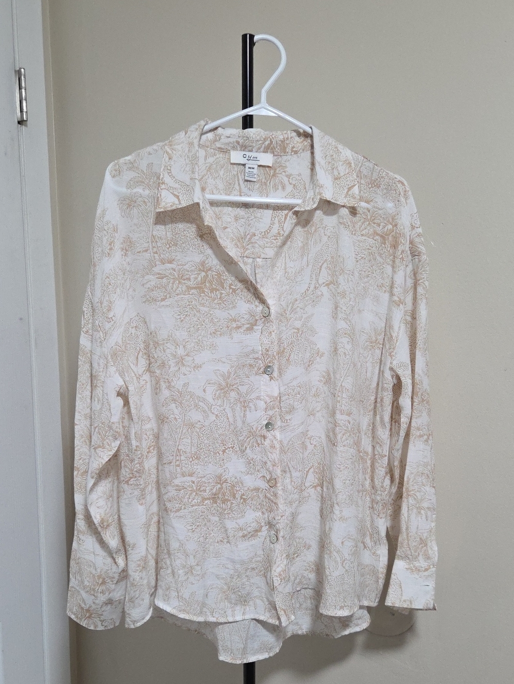 C By One  Neutral Scenic Print Button-Down Shirt